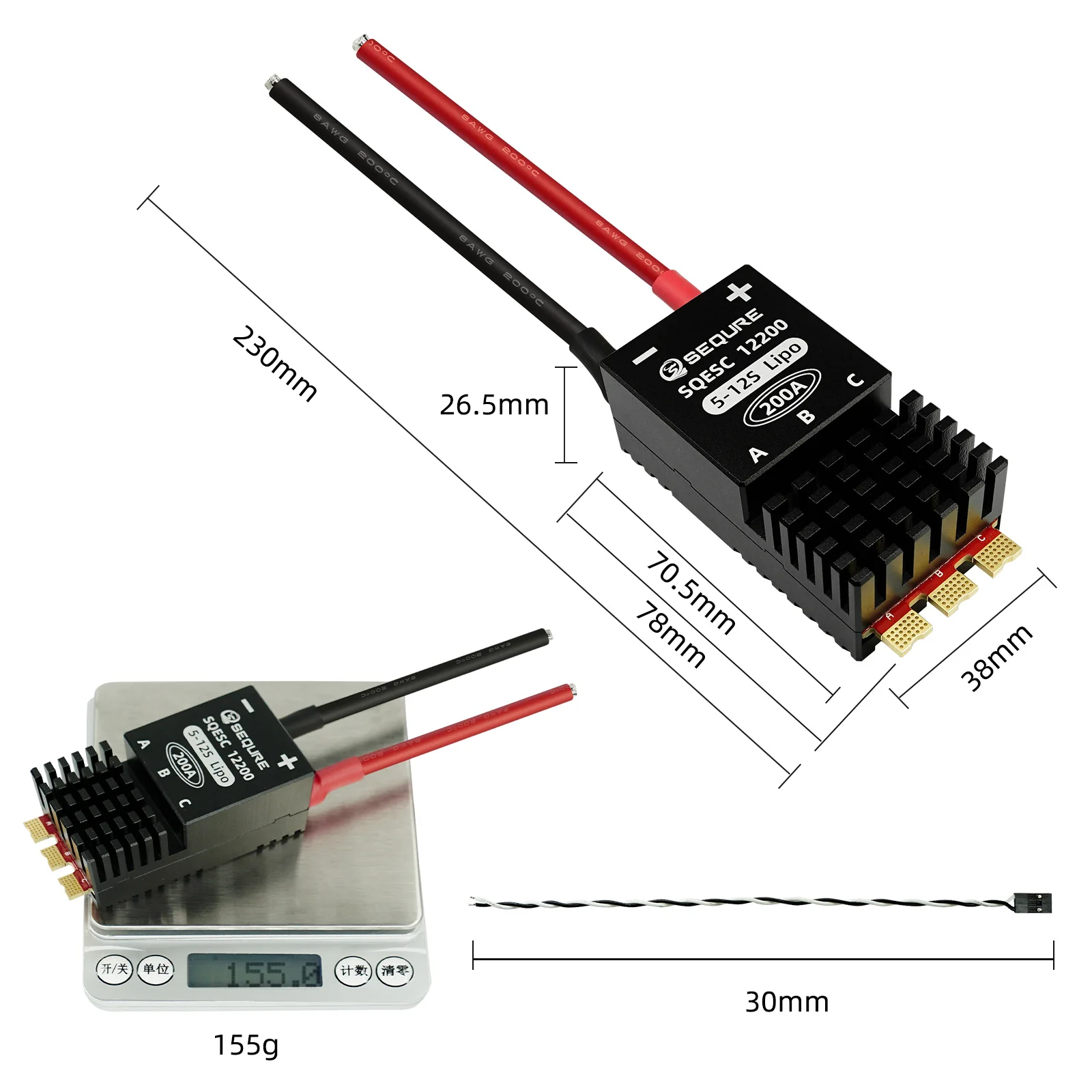 SEQURE 12200 Bezszczotkowy zasilacz ESC 5-12S 200A BLHeli_32 |   Obsługa oprogramowania sprzętowego AM32 Częstotliwość PWM 128 KHz Używana w modeli