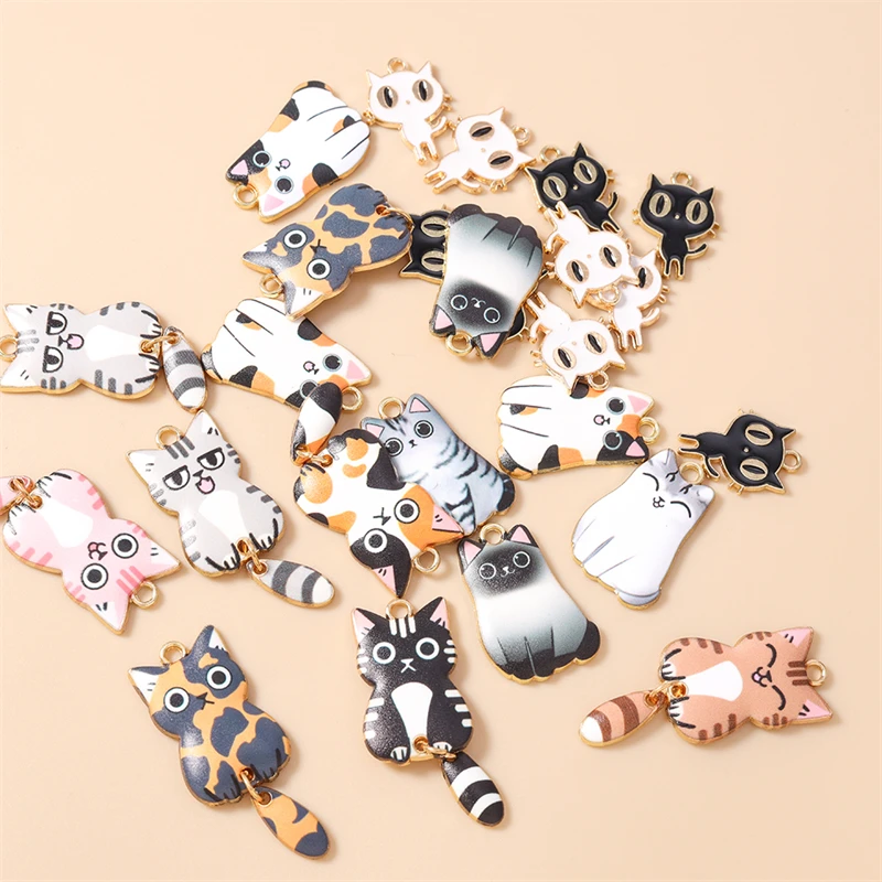 

20pcs Cartoon Animal Charms Enamel Cat Charms Pendants for Making Drop Earrings Necklaces Bracelets DIY Crafts Jewelry Findings