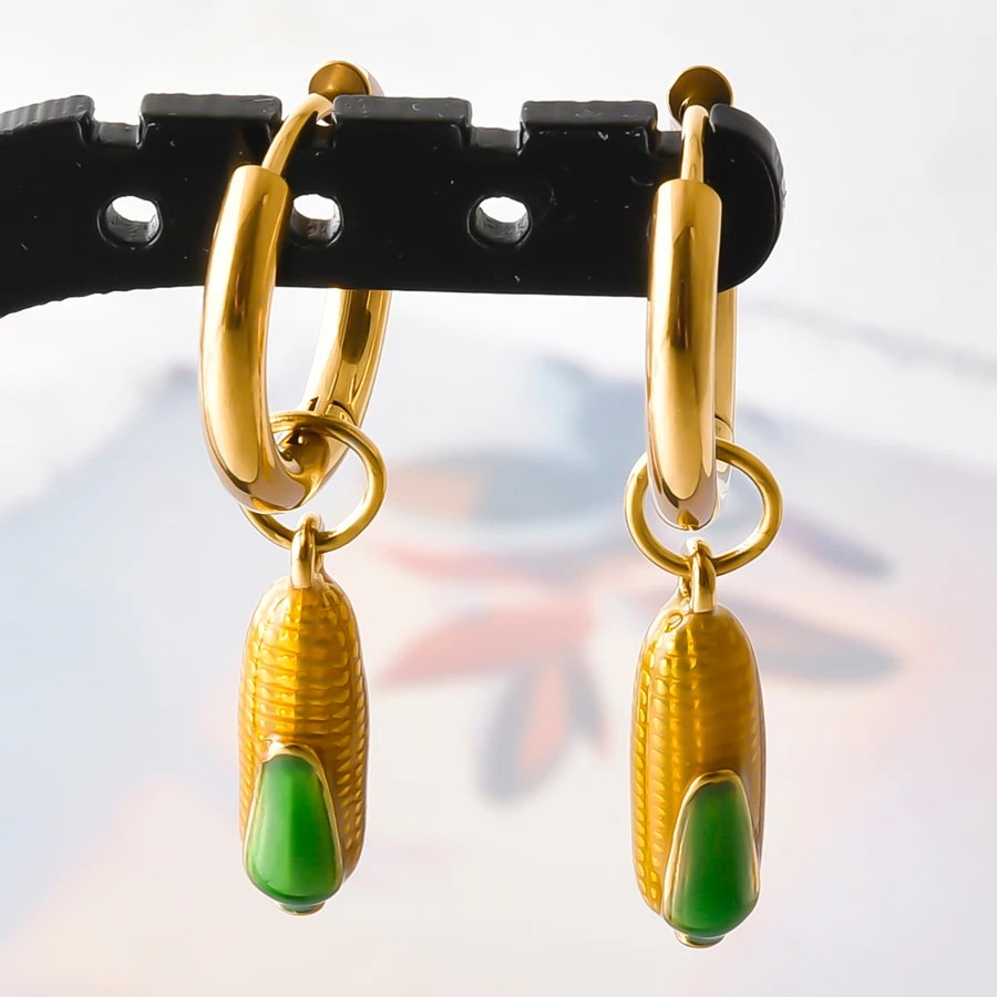 316 Edelstahl Stereoskopische Kawaii Enten-Erdbeer-Kirsch-Paprika Hängeohrringe für Damen und Herren Schmuck Piercing Geschenk – Detail 4