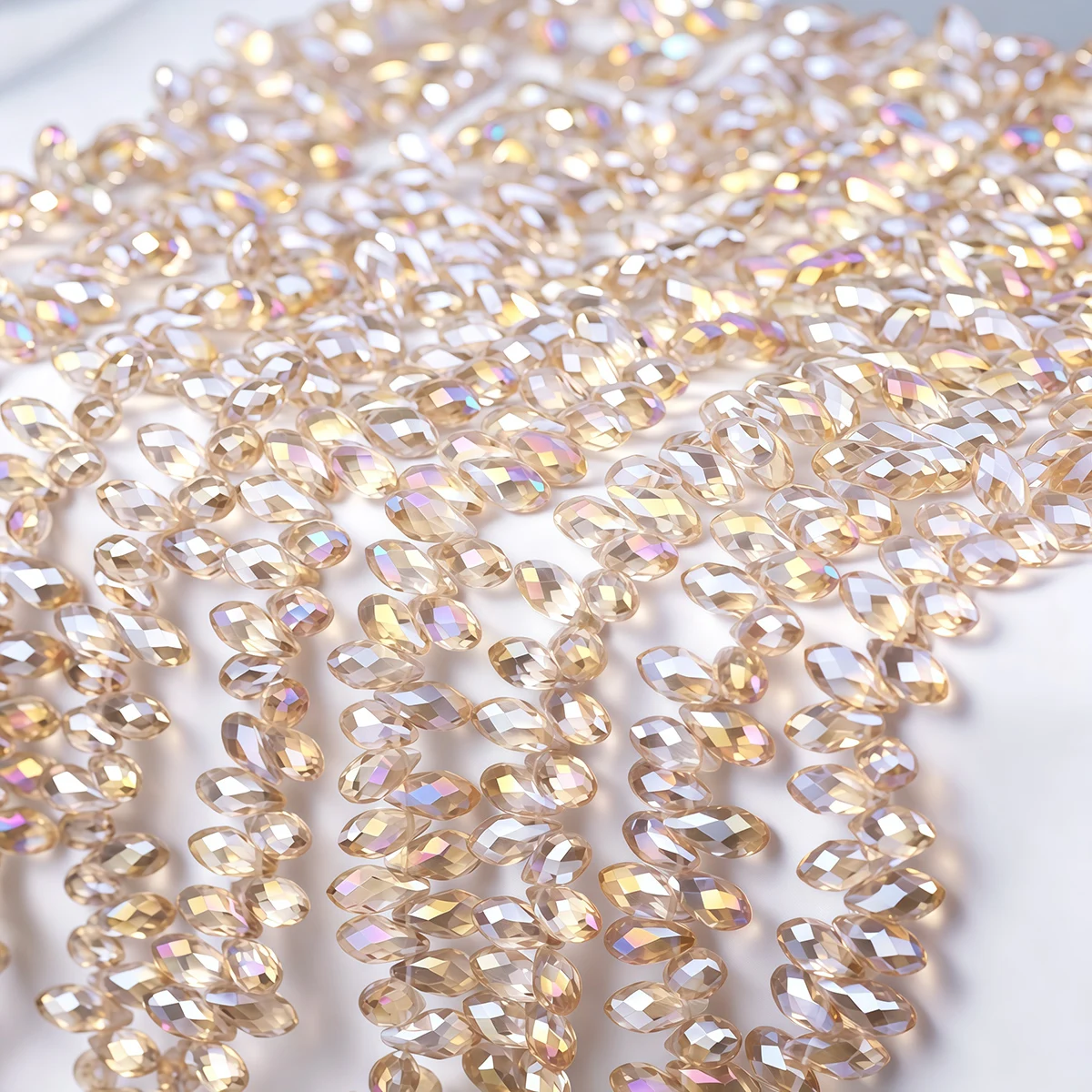 6x13mm Silvery Champagne AB Color Crystal Glass Side Hole Faceted Water Drop Spacer Beads For DIY Bracelet Necklace Jewelry