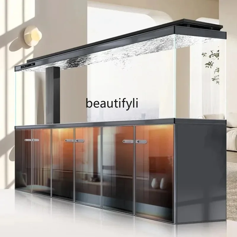 خزان أسماك عالي الجودة لغرفة المعيشة مع خزانة مرشح سفلي متكامل زجاج أبيض للغاية حوض سمك كبير H H