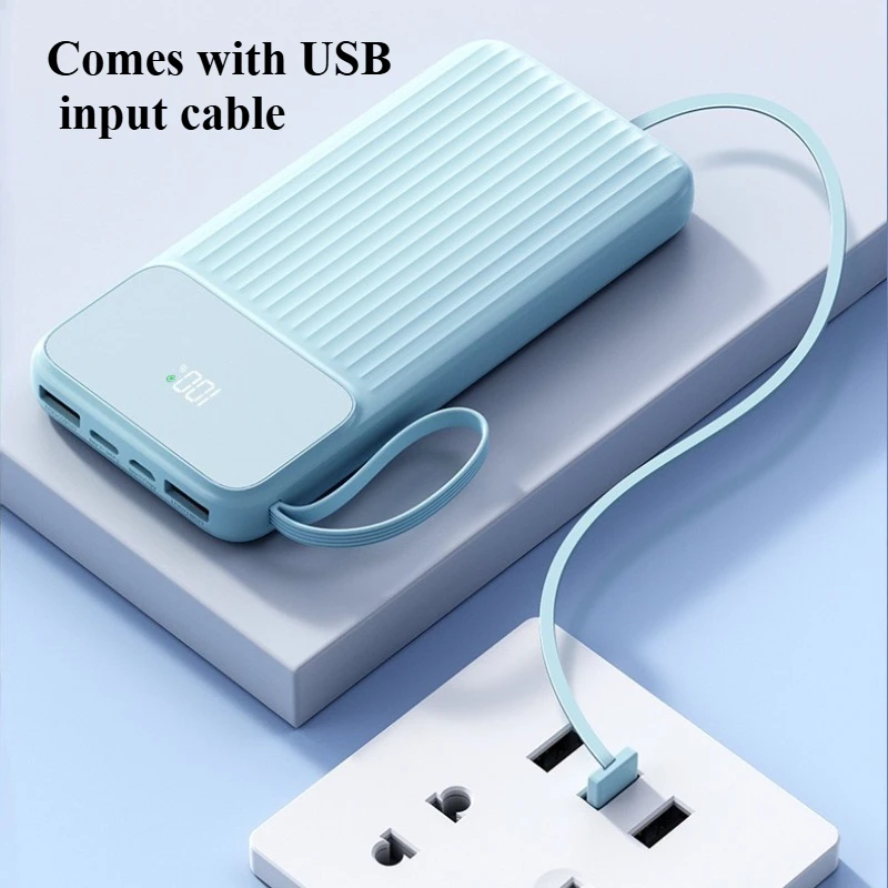 Ranwomen Powerbank 20000mah LED Digital Display Portable Powerbank Built-in 4-in-1 Cable Fast Charge Spare Battery Power Bank