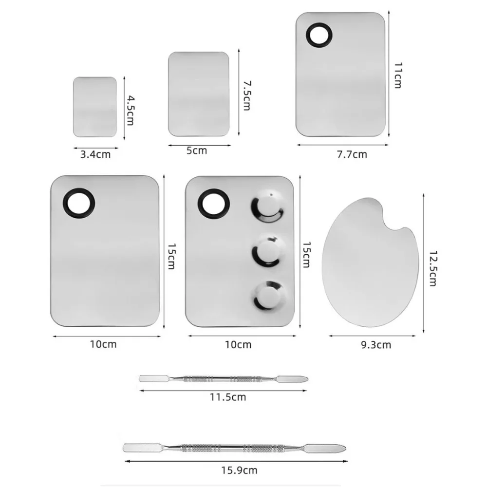 Paleta de cosméticos de acero de belleza, bandeja de placa de maquillaje de acero inoxidable plateado multifuncional, espátula, herramienta de mezcla de sombra de ojos y base