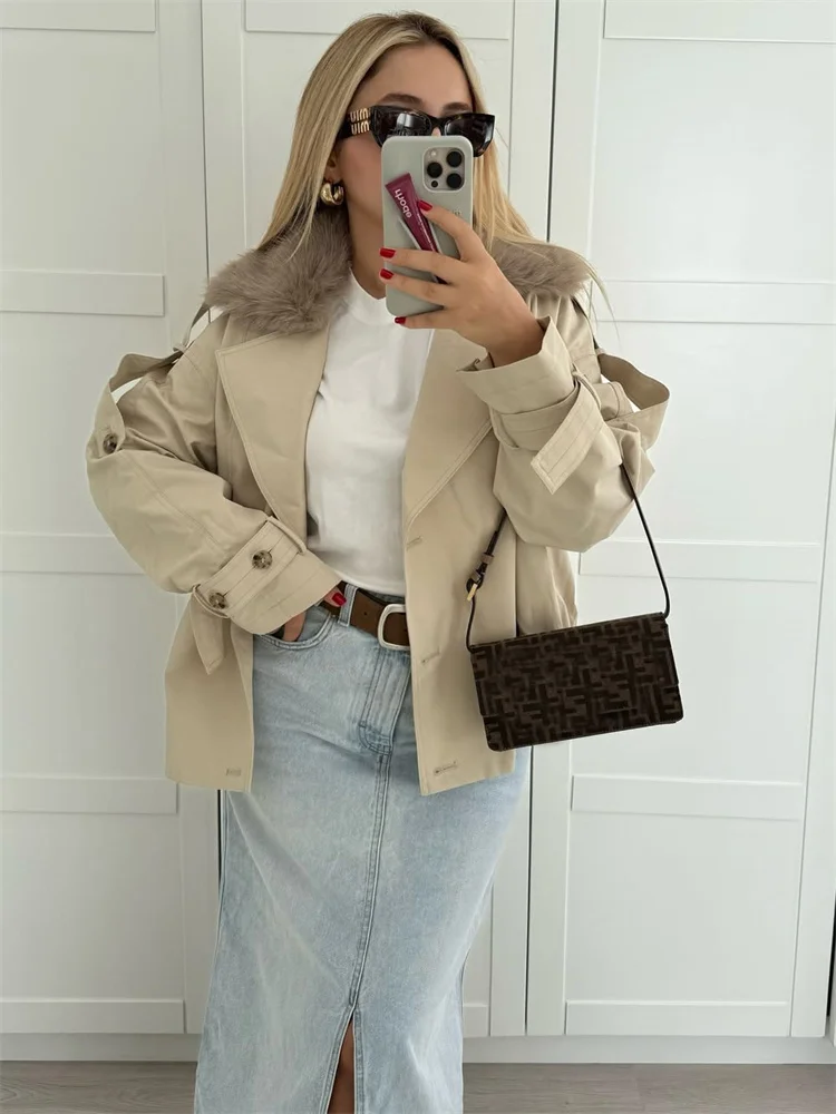 

Tossy Fashion Loose Lapel Overcoat Jackets For Women Long Sleeve Patchwork Cardigan Coat Commute Female Fur Feather Jackets 2025