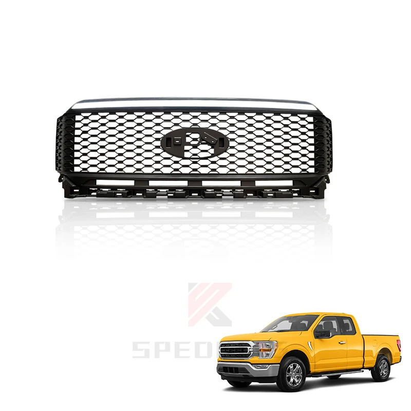 

Spedking 4x4 Accessories 2021 Pickup Truck Parts raptor body kit Front Car Grill with flow LED light For Ford F150