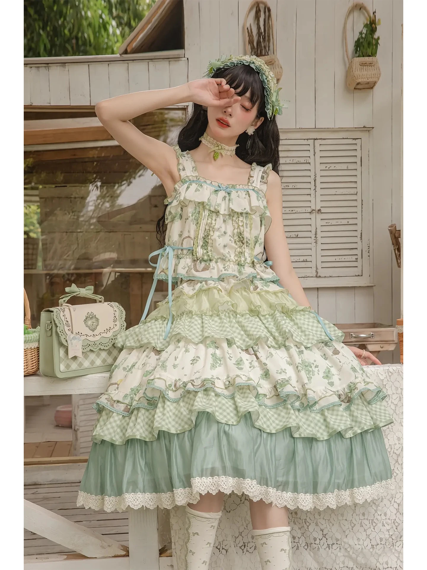 Countryside Freshness Lolita Dress Set Summer Cute Floral Princess Skirt Ensemble Girl's Fashion Thin JSK No Brand Registered...