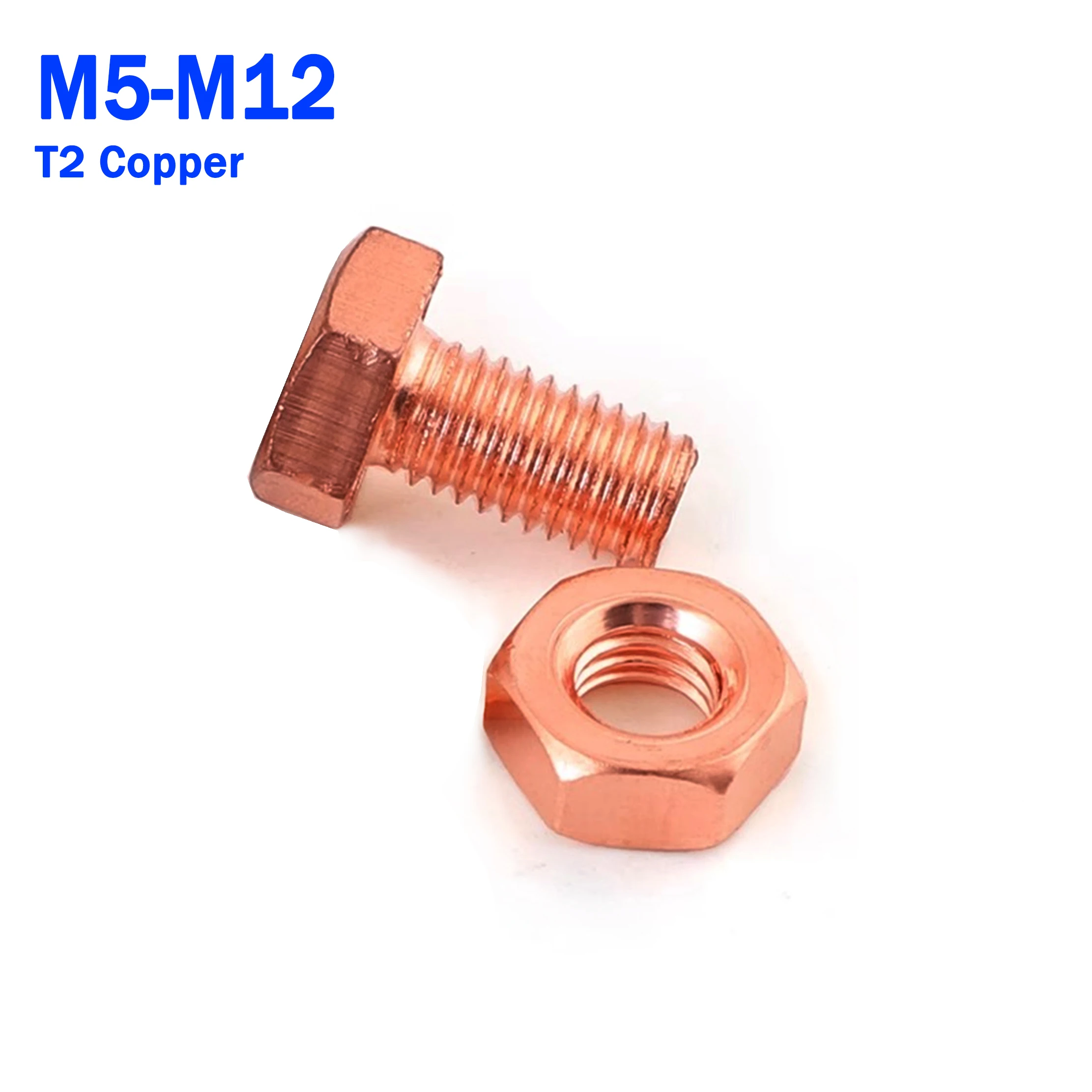 M5 M6 M8 M10 M12 DIN933 T2 tuercas de perno de cabeza hexagonal de cobre rosca completa tornillos y tuercas de cabeza hexagonal externa 1 Uds