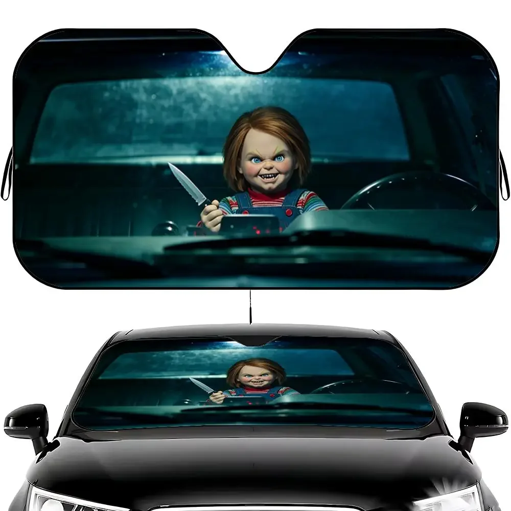 Parasol para Parabrisas de Coche con Diseño de Personaje C-Chuky - Plegable, Universal, Bloqueador de Rayos UV, Aislamiento Térmico