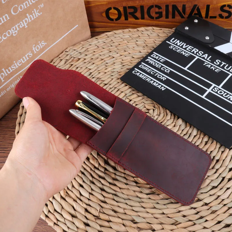 Fromthenon Genuine Leather Pencil Cases Personalized Retro Handmade Crazy Horse Leather Pen Case Protective Cover Pencils Bag