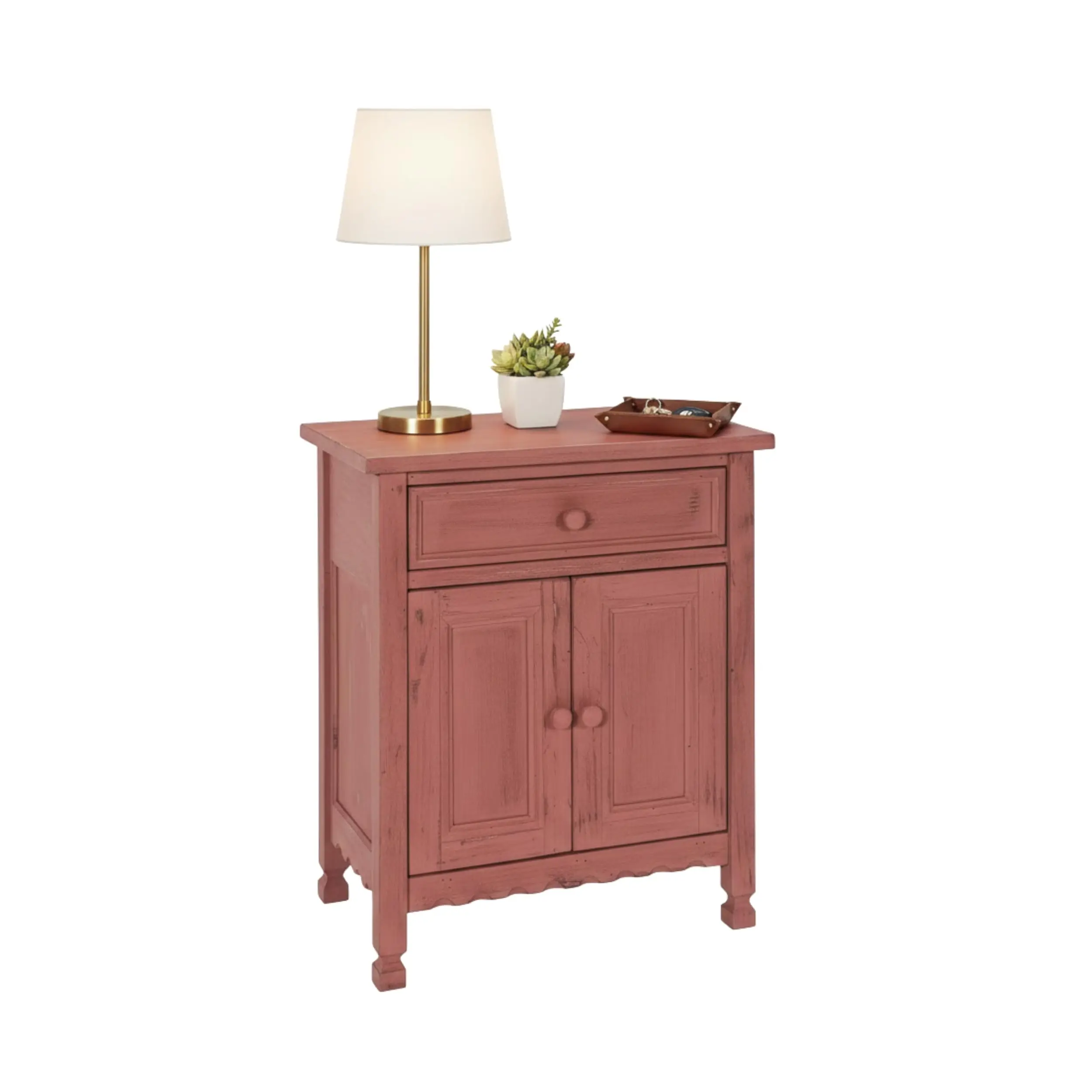 Rustic Farmhouse Accent Cabinet With Drawer And 2 Doors Red Antique Finish