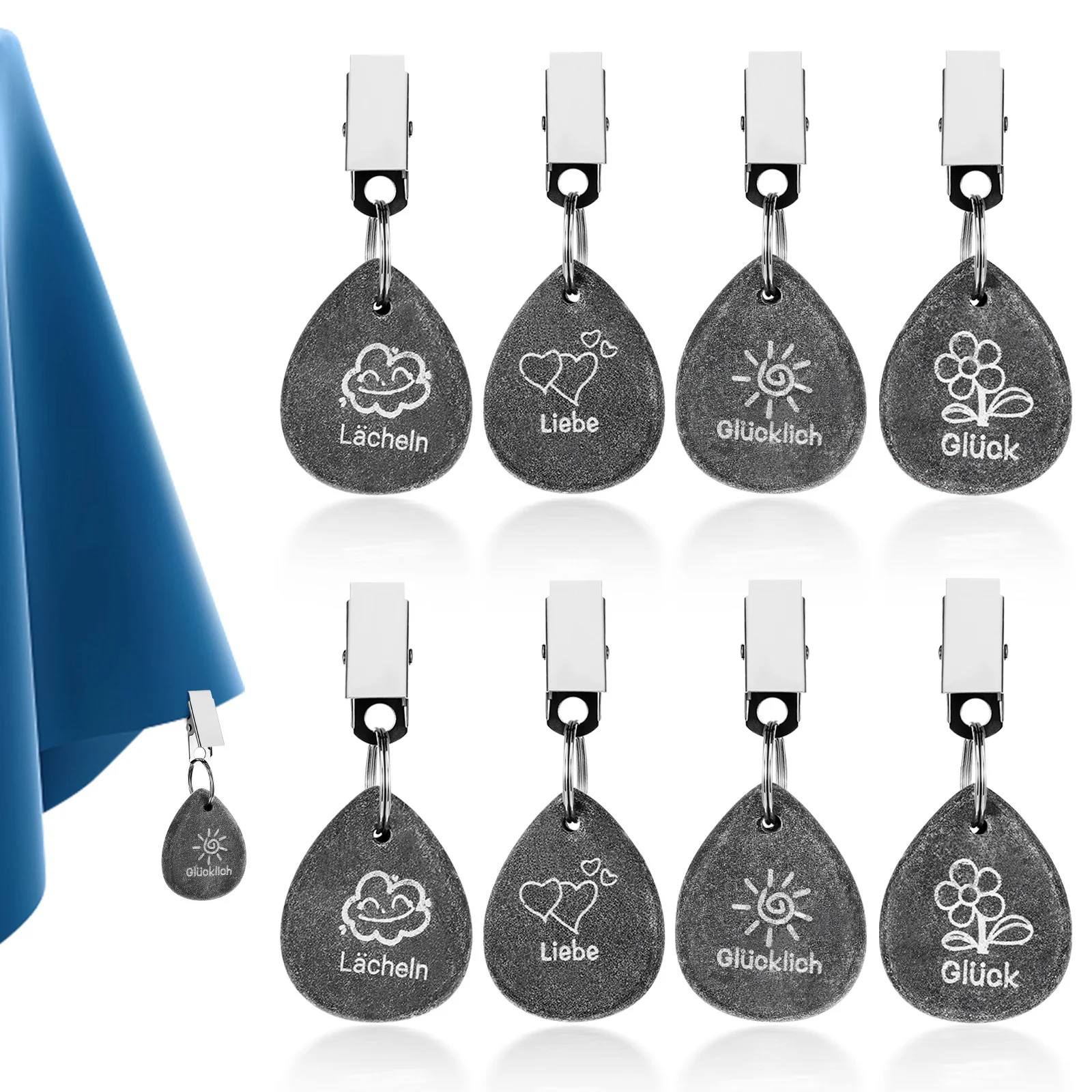 8Pcs Heavy Marble Tablecloth Weights Clip on for Outdoor Table Clips Picnic Table Covers Decorative Engraved Patterns