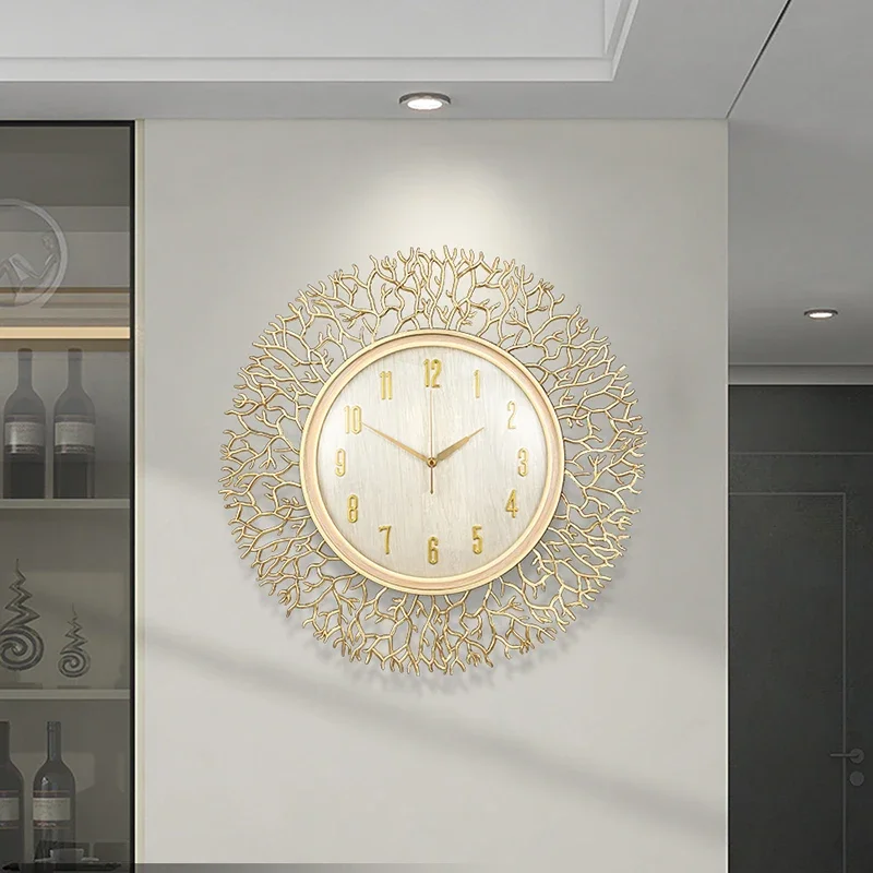 Relojes de pared redondos silenciosos, reloj de pared nórdico Simple y creativo a la moda para restaurante, reloj de pared de lujo para sala de estar, diseño de hogar
