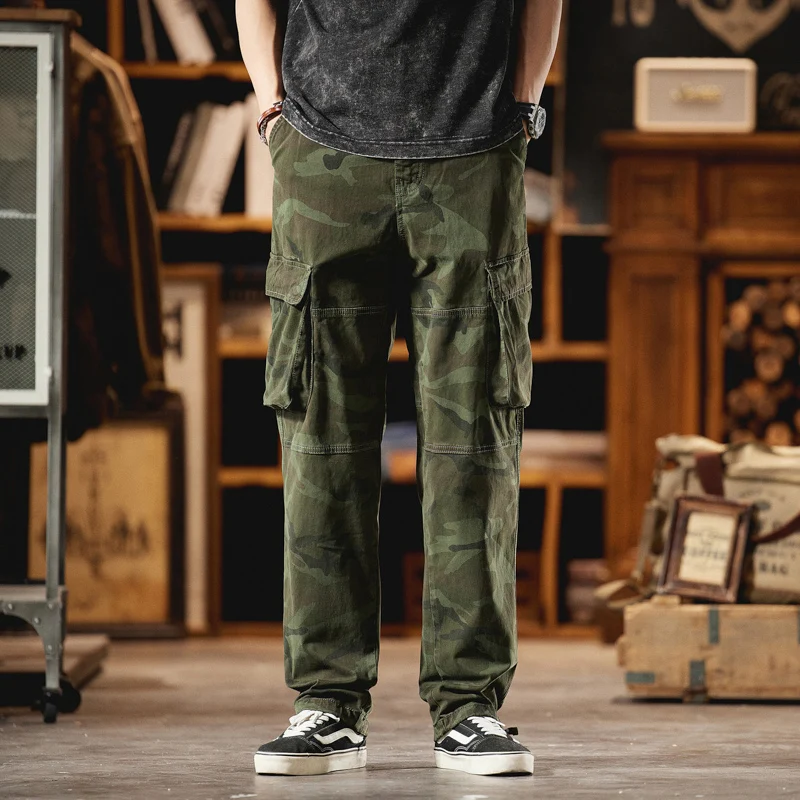 ربيع الخريف النمط الأمريكي خمر فضفاضة تناسب الرجال مستقيم الساق السراويل البضائع متعددة جيب في الهواء الطلق التمويه السراويل عبر الحدود