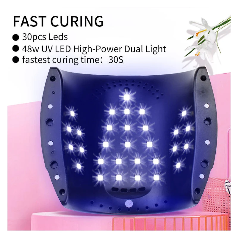 โคมไฟ UV สำหรับนิ้วเท้าและนิ้ว48W 30ชิ้นเครื่องเป่าเล็บหลอดไฟยูวี LED แรงสูง