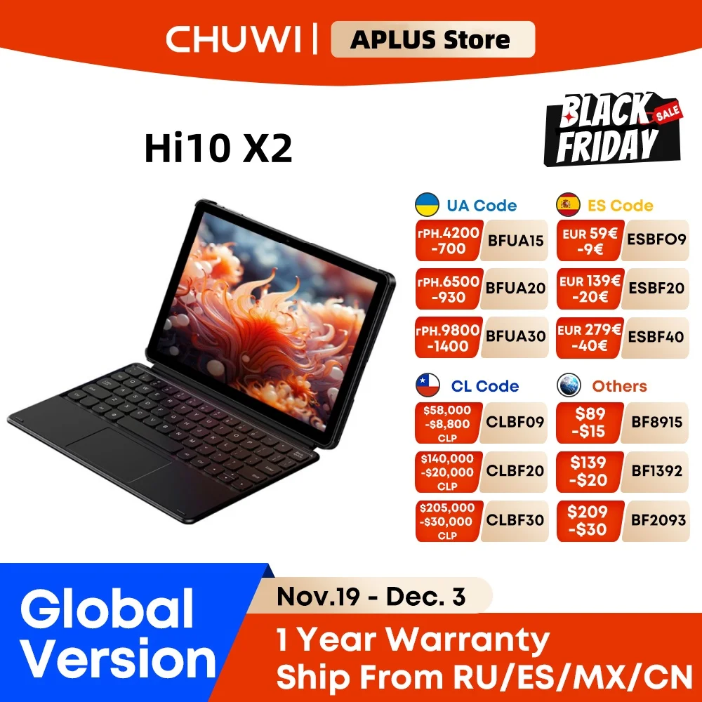 Chuwi hi10 x2 tablets dual-core intel 10th i3-10100Y 8gb ram 256gb rom intel uhd gráficos 615 10.1 "tela lcd 2 em 1 tablet ﻿