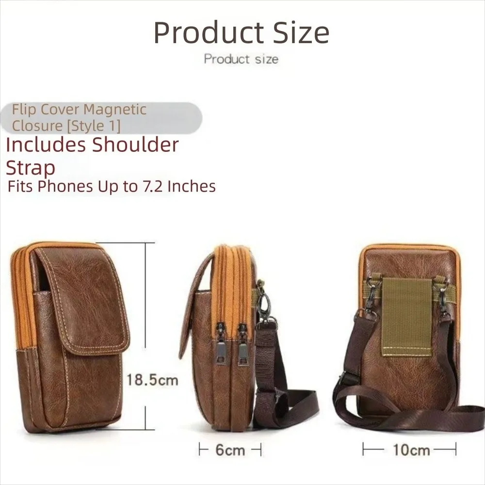 Umhängetasche aus PU-Leder, schlichtes Design, mehrere Taschen, Umhängetasche, Ledertasche, vielseitiger Stil, Hüfttasche, Outdoor-Sport – Detail 1
