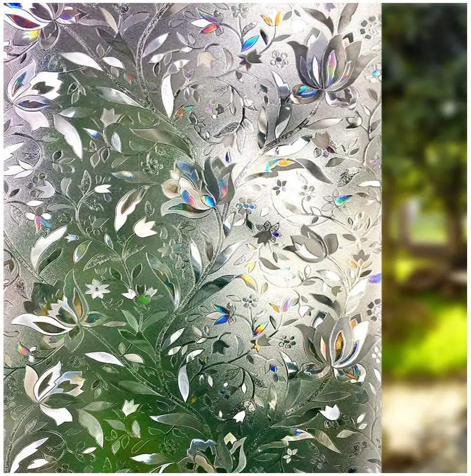 

3D Stained Glass Window Film, Rainbow Tulip, Anti-UV, Privacy, 45.2 x 157.4 in
