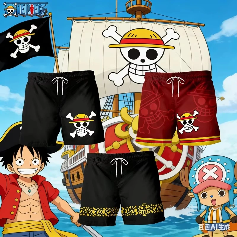 2026 Sommer One Piece Teufelsfrucht Tausend Meilen Sonnenschein 3D Cartoon Manga-Stil Große Lockere Schnelltrocknende Strandshorts für Herren und Damen