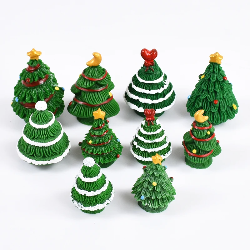 1pc Mini Christmas Tree Miniature Home Ornaments Resin Xmas Tree Figurine Crafts Christmas Party Cake Decor Miniature Landscape