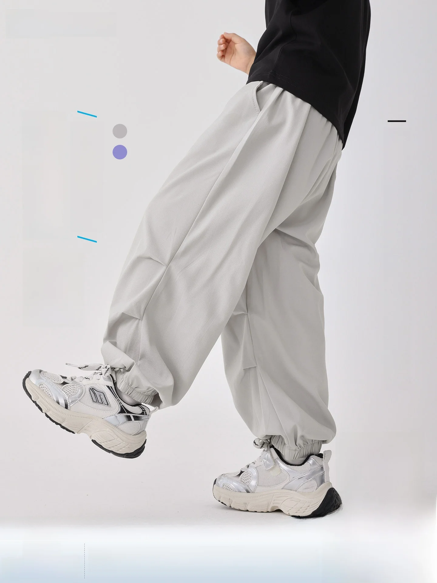 クールな感覚の速乾性子供用カジュアルパンツ-男の子用-夏シーズン-ウエストゴム付き長ズボン-対象年齢3～4歳