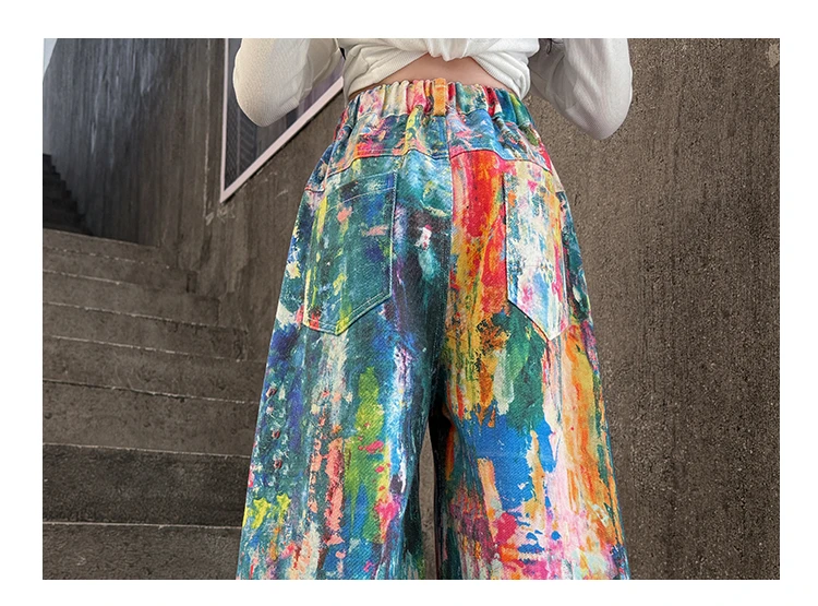Street-Style Kinder-Jeans mit Bunten Prints für Teenager-Mädchen, Modische Hip-Hop-Tanz-Jeans, Trendige Hiphop-Denim-Hosen für Kinder – Detail 19