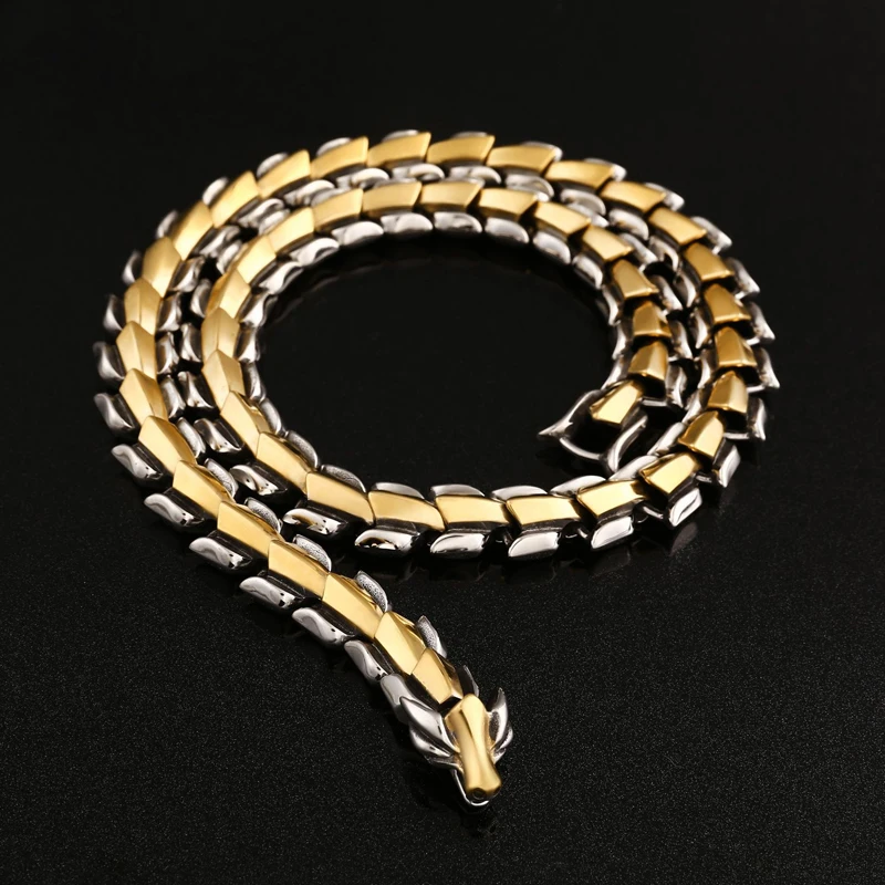 

Vintage Viking Necklace Stainless Steel Men Fashion Biker Nordic Golden Dragon Necklace Odin Amulet Ouroboros Jewelry Gift