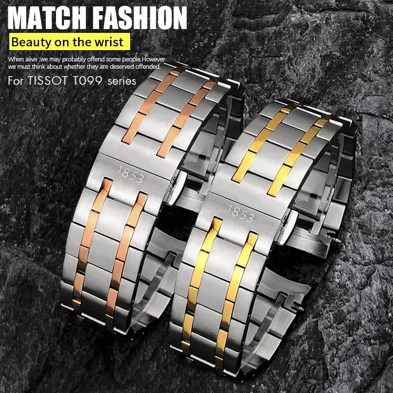 tissot-durrell-t099-t-用-21mm-ステンレススチール時計バンド-099407-t099407-シルバー-ローズ-ゴールド-ソリッド-ウォッチ-ストラップ-バタフライ-バックル