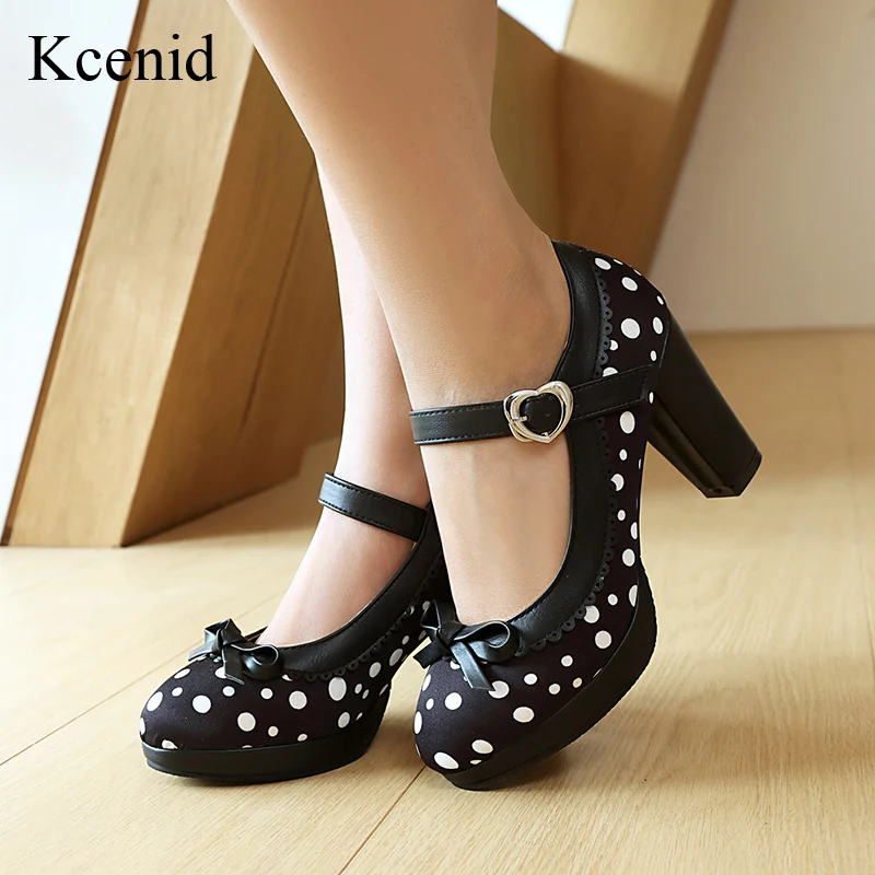 

Kcenid New Women's Elegant High Heels Pumps Black Polka Dot Mary Janes Large Size 48 For Party Office Wedding Shoes Lolita Style