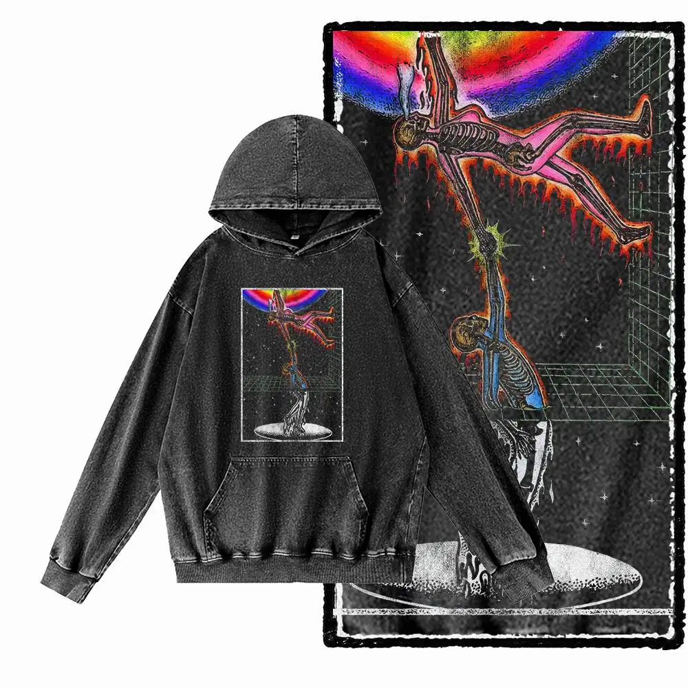 G09 Acid Washed Black Cotton Men's Streetwear Creative GraphicHoodies |  Big Size Cool Vintage O-neck men's Hoodie