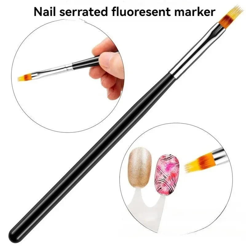 Multi-function Nail Art Brush Gradient Drawing Pen Serrated Powder Bar Black Nail Painting Manicure Tools