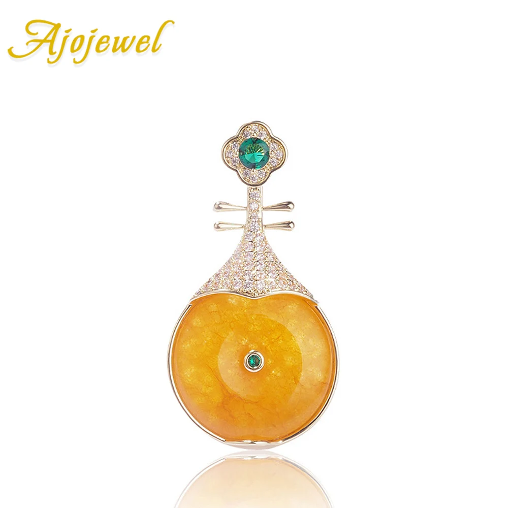 

Ajojewel Yellow Stone Pipa Instrument Brooch Women Chinese Style Cheongsam Jewelry Pin For Cloth Fashion Gift