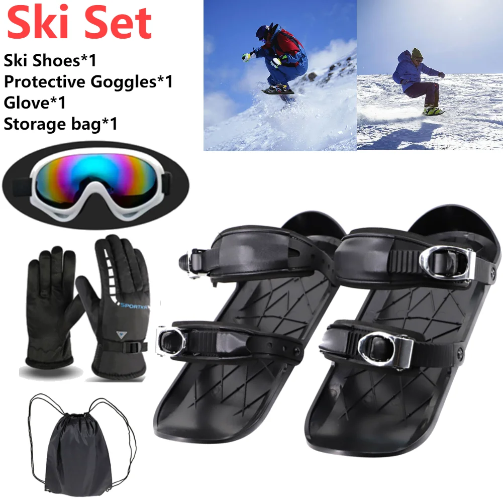 Mini Short Ski Skates Adjustable Portable Skiing Shoes Mini Ski Snowblades Snowboarding Shoes Gift Goggles Gloves Storage Bag