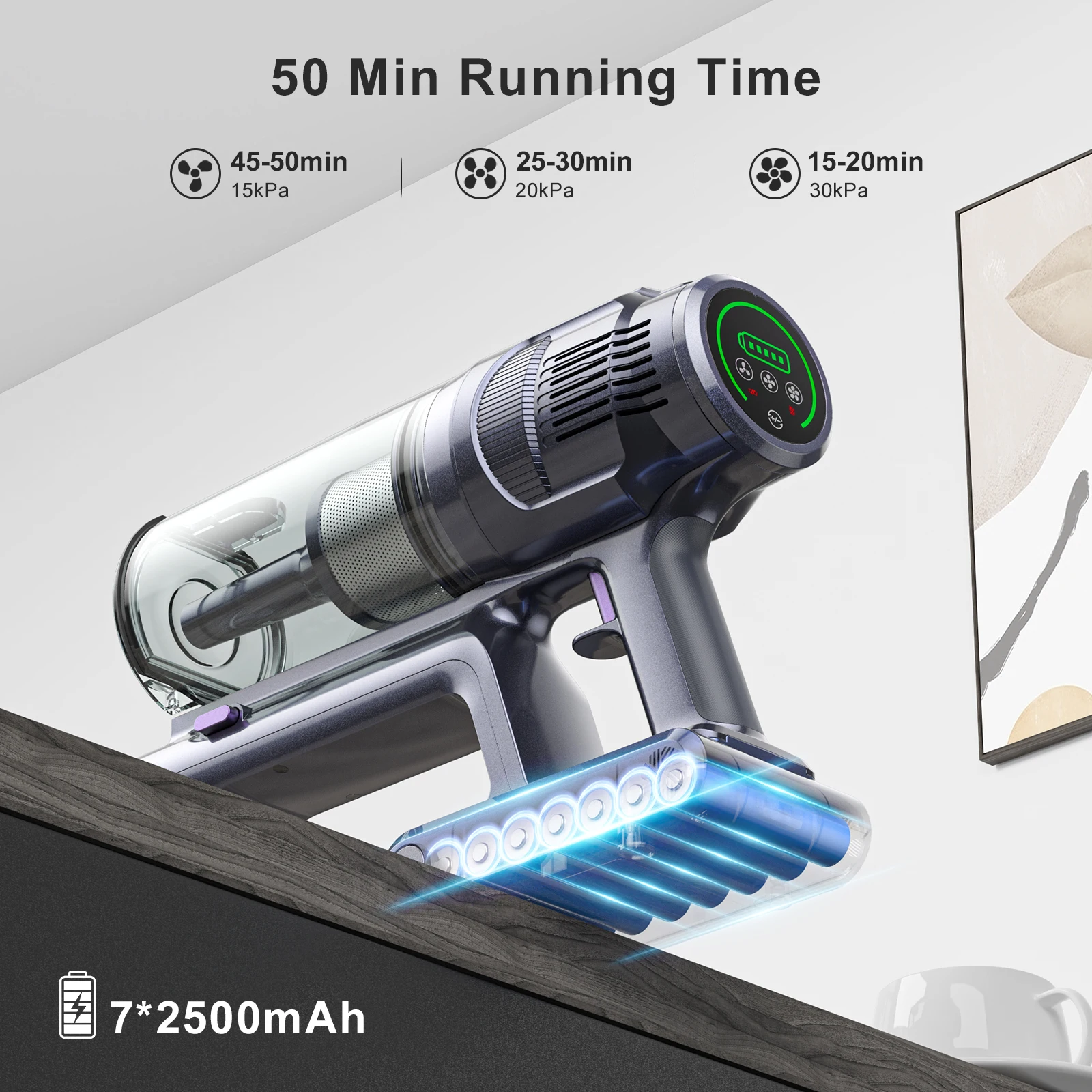 30Kpa Cordless Vacuum Cleaner, Anti-Tangling Brushless Lightweight Vacuum Cleaner With Touch Screen For Home Carpet Lubluelu L7