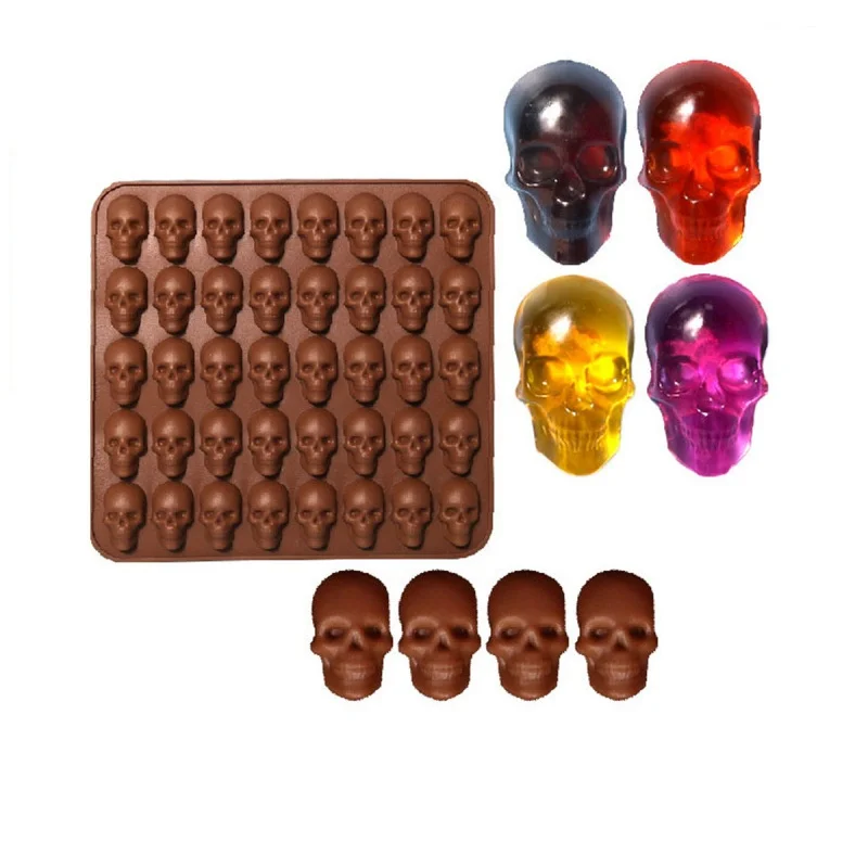 Halloween Creative Decoration 40 Holes Skull Ice Cube Silicone Mold  Reusable Bar Party Ice Making DIY Candy Chocolate Baking