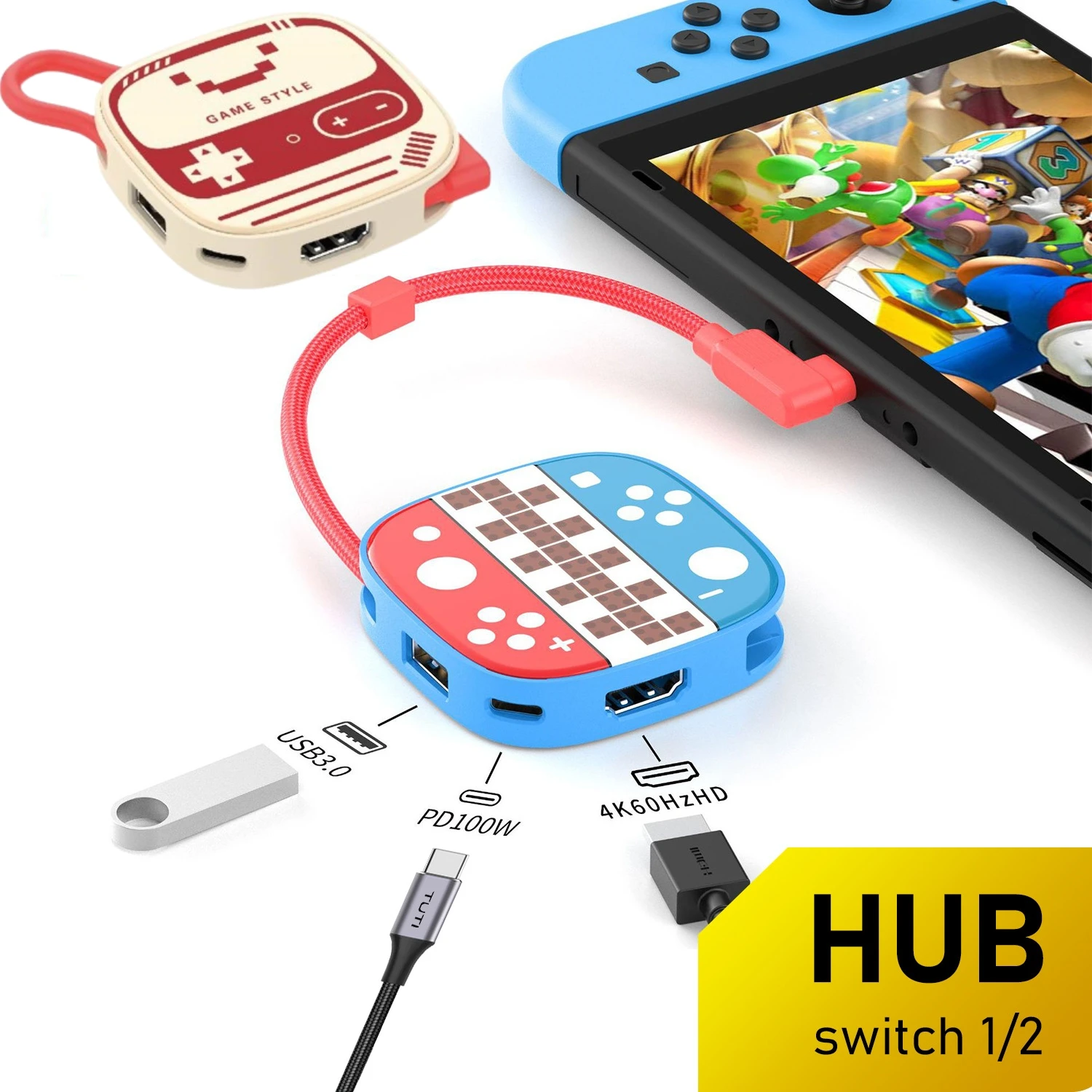 

3 in 1 Portable For Switch Dock 4K 60Hz Type-C to HDMI Adapter Support TV USB3.0 HighSpeed Transfer,PD100W Charge for Switch1/2