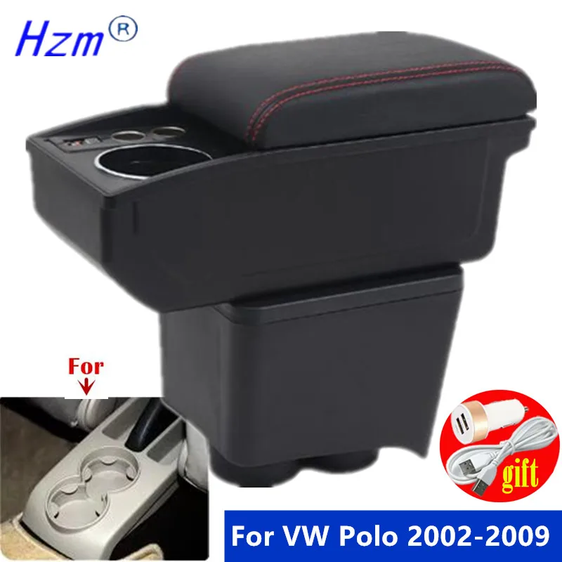 Für Volkswagen Polo Armlehne für VW Polo 9N 3 Auto-Armlehnenbox Aufbewahrungsbox Getränkehalter Speziell Angepasst 2002-2009 Auto-Zubehör