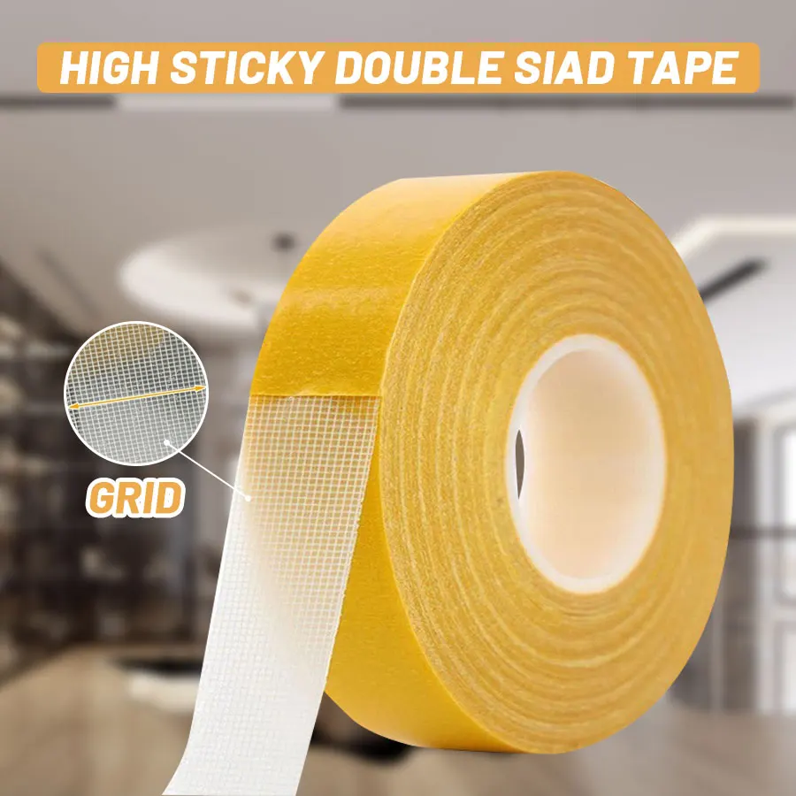 1Roll 5M Double Sided Tape High Viscosity Grid Fiber Transparent Double Sided Tape Sticky Adhesive Fiber Mesh Tape