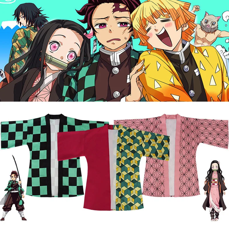 Disfraz de Anime para hombres y mujeres, Kimonos Kochou Shinobu, Haori Kimetsu No Yaiba, Kamado Tanjirou, disfraz familiar de verano