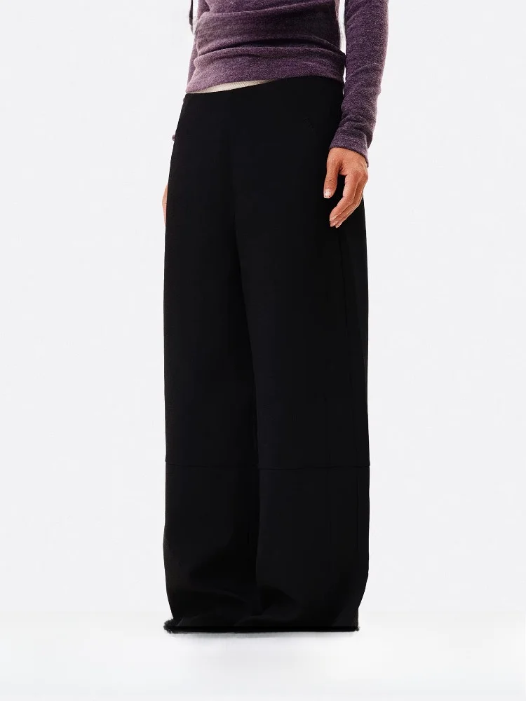 

Age of Ascent Low Waist Straight Leg Pants Draped Loose Fit Floor Length Casual Trousers for Women Polyester Blend Fabric