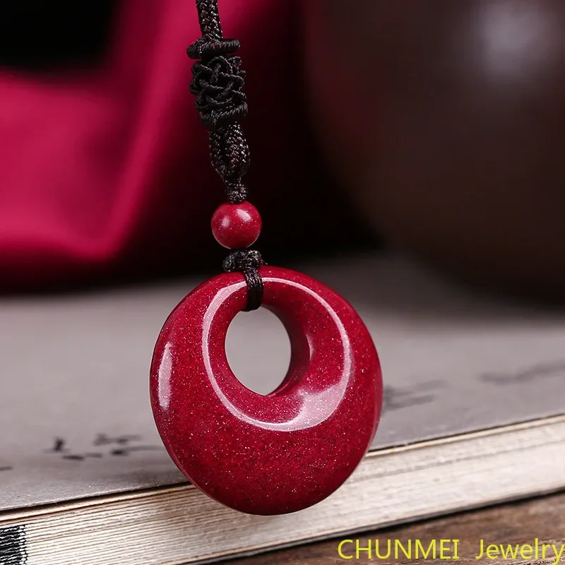 Natural High Content Cinnabar Buckle Pendant Purple Gold Sand Charms Handmade of Natural Cinnabar Pendant on Hand China Jewelry