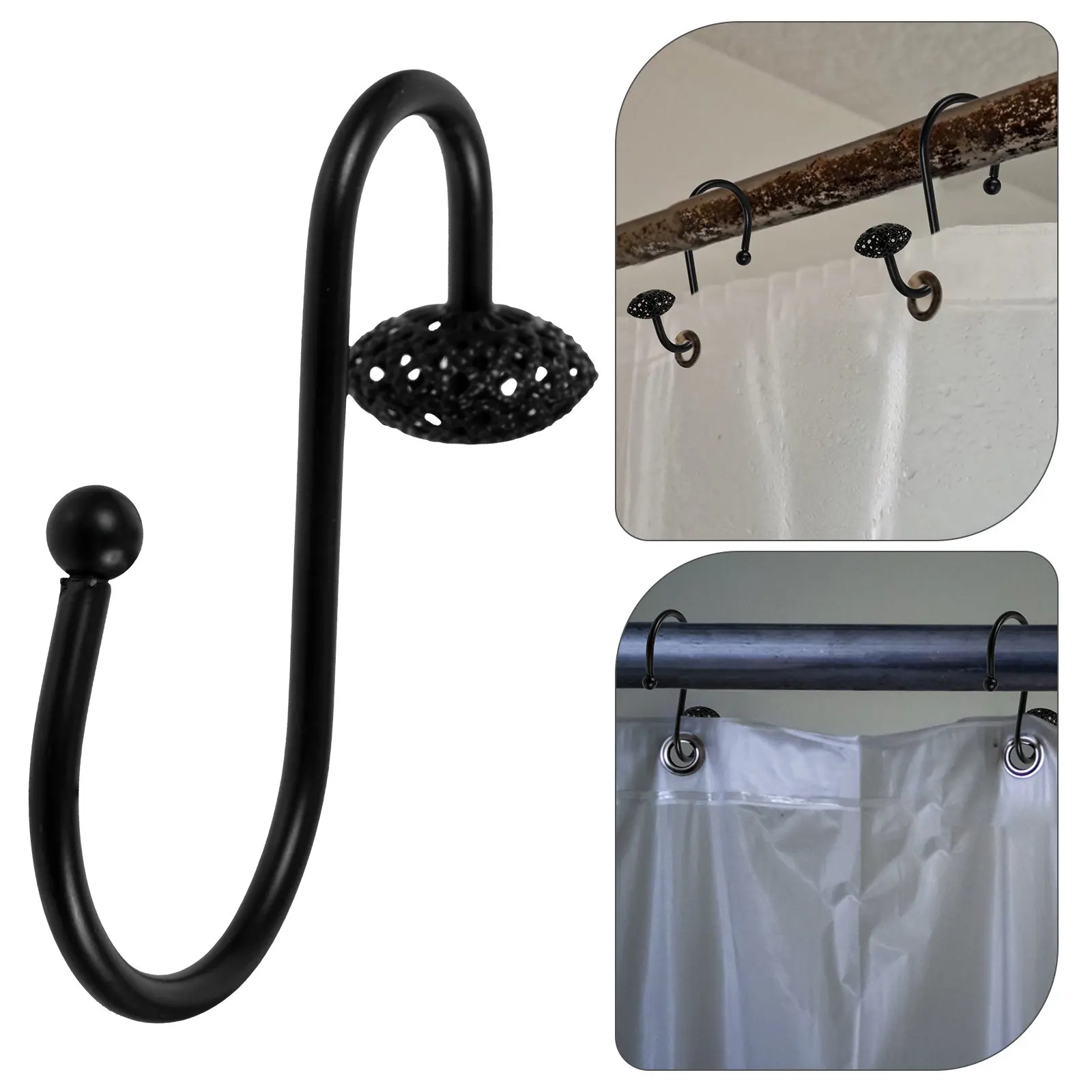 12Pcs S-Shaped Shower Curtain Hooks Heavy Duty Iron Bathroom Hooks Reusable Easy Install No Tools Needed Smooth Sliding