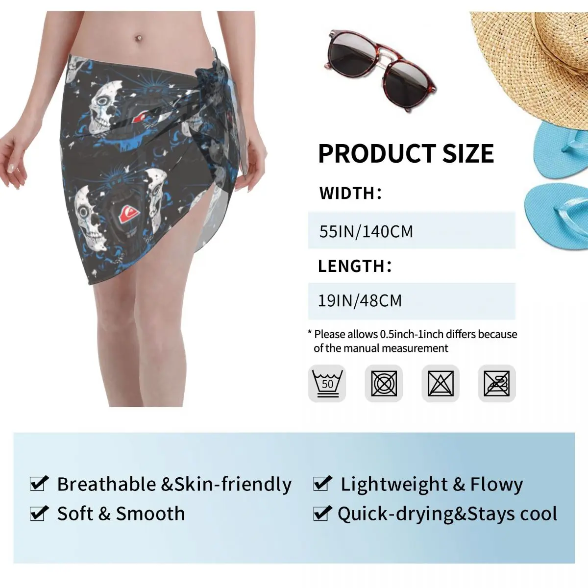 Custom Q-Quiksilvers Pattern Swimsuit Coverups Printed Short Sarongs  Bikini Wrap Sheer Coverups Sarong Coverups Beach Wrap