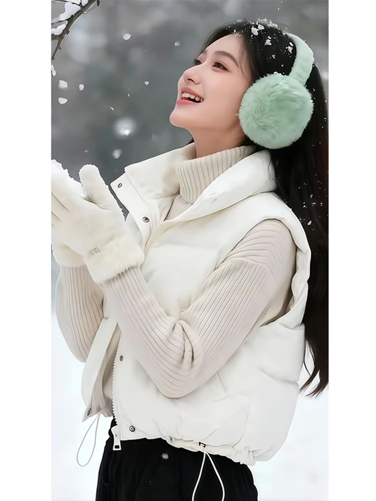 

Модный корейский женский жилет 2026 года для зимнего сезона: утягивающий, универсальный, с воротником-стойкой, утолщенный, теплый