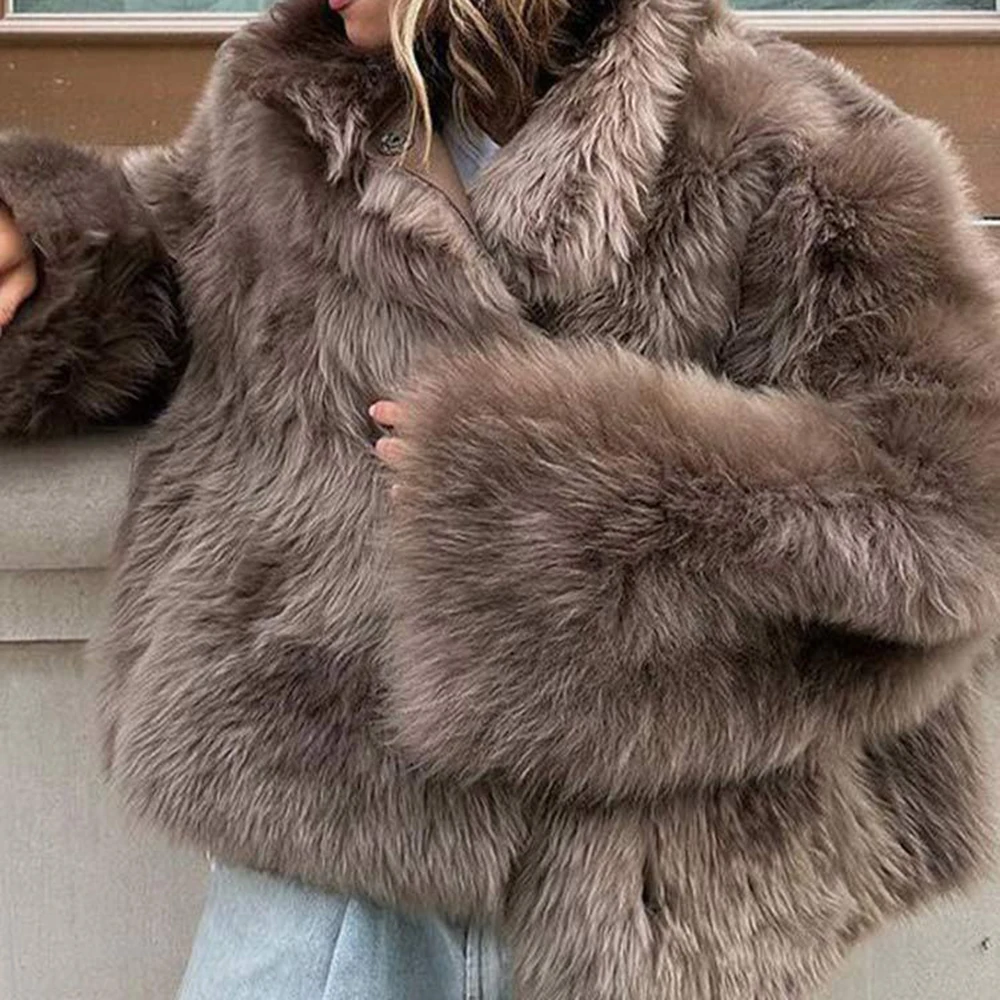 

Плюшевое меховое пальто, женское зимнее модное повседневное теплое пальто с воротником, удобная впитывающая глаза верхняя одежда для женщин