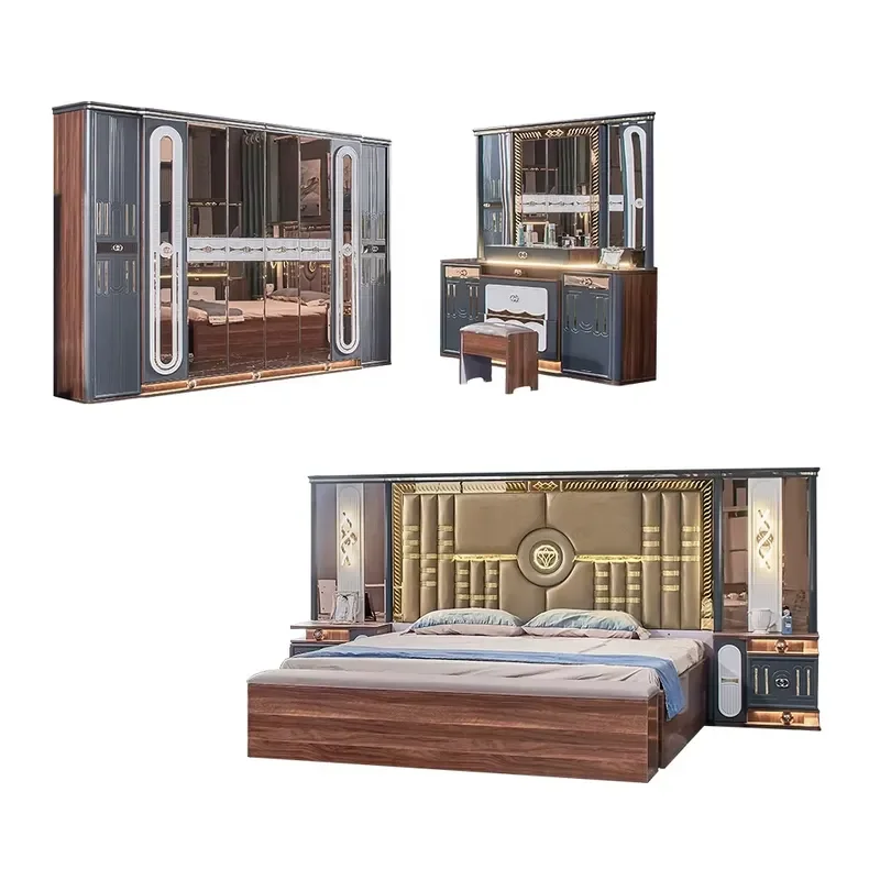 Luxury King Size Wooden Bed Frame Modern Master Bedroom Furniture Set High End Double Bed for Home Decor