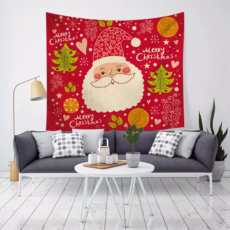 Wall Tapestry Saint Claus Printing Home Wall Decoration Golden Elk Wall Hanging Snowman for Dorm Room Xmas