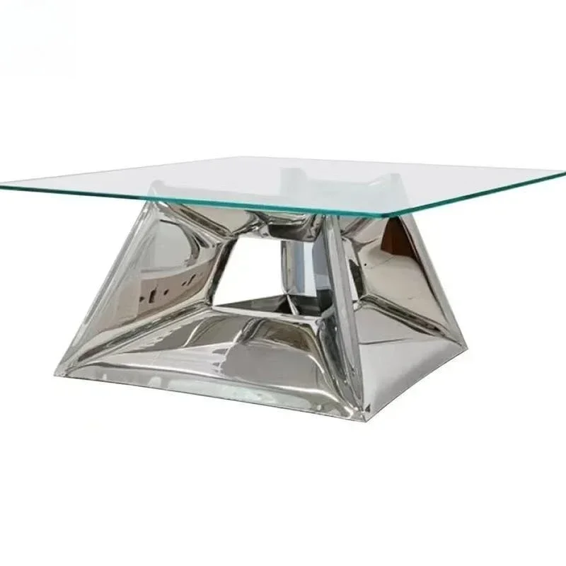 Living room creative stainless steel base diamond balloon coffee table model room tempered glass coffee table