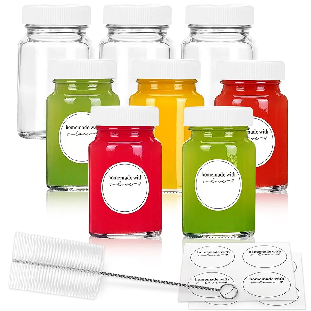 2oz Glass Shot Bottles, Reusable Small Clear Jar for Juice, Ginger, Wellness Shot, Sample, Travel Portable Mini Bottles Dishwash
