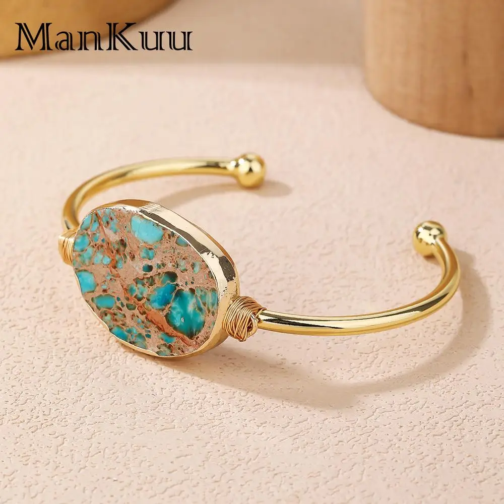 mankuu elegant fashion jewelry irregular blue imperial jasper stone handmade adjustable bracelets for women gifts daily wear