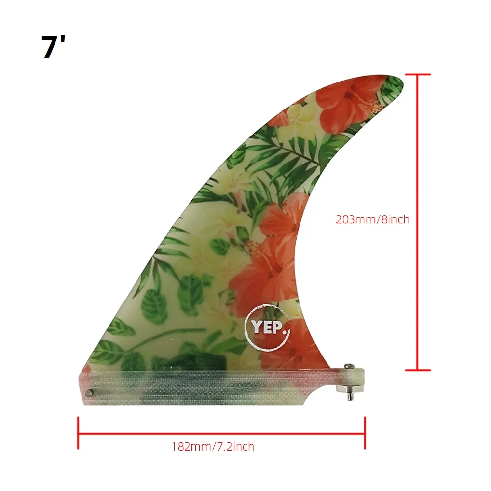 

Longboard Flower Fabric Color Central Surf Fin 7 inch Quilha Fibreglass in Surfing Polished Centre Single Fin stand up paddle